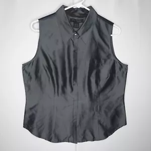 Express Vtg Silk Shirt 13/14 Women Gray Sleeveless Button Collar Pocket Fitted - Picture 1 of 8