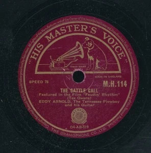 78tk-Country-U.K.-HMV-MH 114-Eddy Arnold-(Cattle Call / Rockin' alone) - Imagen 1 de 2