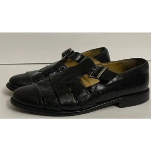 Scarpe sandali J&M Johnson Murphy neri in pelle intrecciata con fibbia argento 10 M - Foto 1 di 8