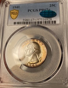 1941 Washington Quarter PCGS PR67+ CAC Rainbow Toned Gem Proof - Bild 1 von 5