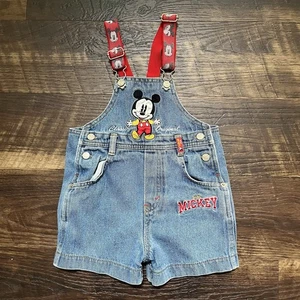 Vintage Disney Baby Mickey Mouse Red Embroidered Overalls 24m 2T *read - Picture 1 of 8