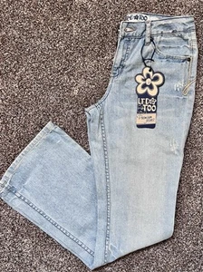 New VTG Limited Too Y2K Girls 14 R Simply Low Light Blue Distressed Flare Jeans - Picture 1 of 13