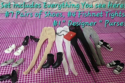 Curvy and Tall Barbi 鞋和配件 No DOLL 7 双带紧身衣和钱包 12 件 — 第 1/4 张图片
