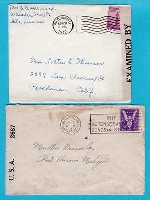 USA 2 censored cover 1942-43 Hilo, Honolulu Hawaii to USA - Image 1 of 2