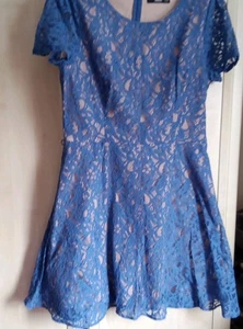 Ladies Oasis biue Lace Look Fit & Flare Dress Size 14 - Picture 1 of 5