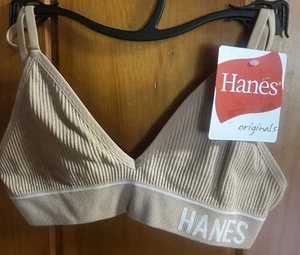 NWT! Hanes Originals Women's Ribbed Seamless Contour Bra (Beige) Size XS - Pics - Picture 1 of 5
