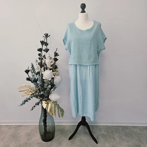 Italy Damen Kleid Hängerchen 2in1 mit Netzt Shirt 40-46 BOHO Lagenlook Mint - Bild 1 von 8
