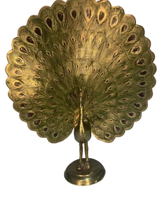 Handbemalte Messing Pfau Figur Wohndeko Indien 6,5 Zoll - Bild 1 von 9