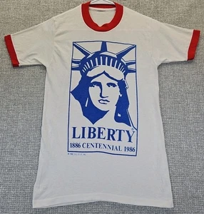VTG 80's Liberty Centennial Ringer T-shirt Measured Size White Single Stitch USA - Picture 1 of 16
