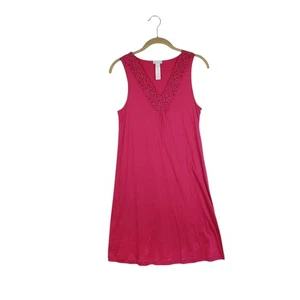 Hanro Moments Baumwolle ärmelloses Trägerkleid Magenta Spitzenbesatz Damen Größe XS - Bild 1 von 8