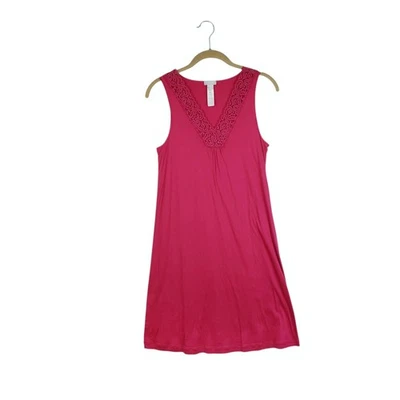 Vestido sin mangas de algodón Hanro Moments con ribete de encaje magenta para mujer talla XS Foto 1 de 4