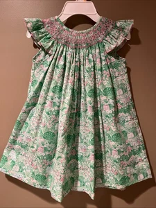The Beaufort Bonnet Company Smocked Girls 5 Dress. Belmont Blooms W Pink - Picture 1 of 4
