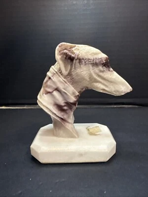 "Estatuilla escultura tipo resina cabeza de perro galgo Borozi sobre base de mármol 4""" Foto 1 de 4