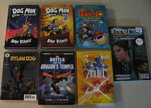 Lot 7 Graphic Novel Books Dog Man Hilo Dylan Dog Amulet Enola Holmes Minecraft - Picture 1 of 1