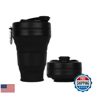 UNNESTAR Collapsible Camping Cup with Straw Silicone Folding Coffee Cup Sport - Picture 1 of 5