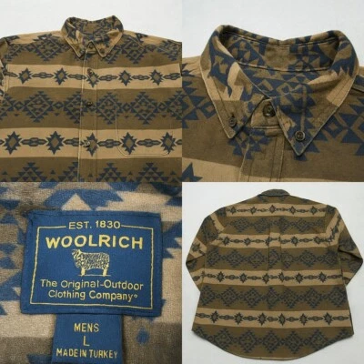 Woolrich Shirt Mens Large Brown Aztec Button Down Midweight Southwestern Vintage - Image 1 of 4