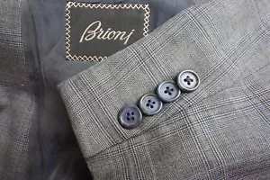 Brioni NM Colosse Current Gray Blue Plaid Silk Blend 2 Pc Suit Jacket Pants 40R - Picture 1 of 12