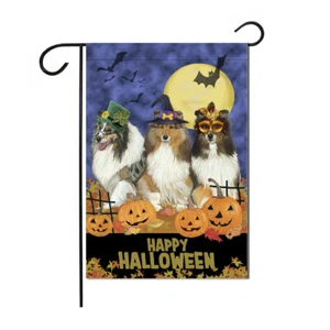 Shetland Sheepdog Halloween Garden Flag Double sided, 12" x 18" Outdoor Decor - Picture 1 of 1