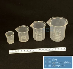 Measuring Beakers set of 4 - 10ml 25ml 50ml 100ml  Polypropylene NEW Plastic - Picture 1 of 1