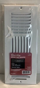 EVERBILT 12" x 4” White Adj. Wall & Ceiling Register 3-Way Damper/vents. New. - Picture 1 of 10