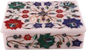 6"x4"x2" Marble White Handmade Jewelry Box Semi Precious Inlaid Veterans Gift - Picture 1 of 4