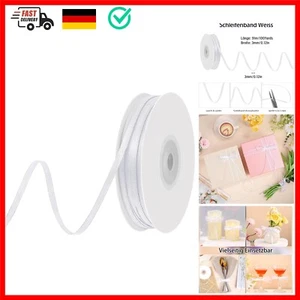 91 Meter Schleifenband Weiss, 3 mm Geschenkband Weiß Satinband Weiss Dekoband... - Bild 1 von 9