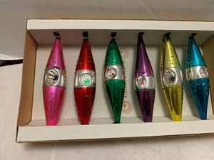 LOT of 6 VTG MERCURY GLASS 6" CHRISTMAS ORNAMENTS TEARDROP INDENTED - Picture 1 of 4