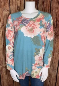Philosophy Women's 2XL Blue Giant Purple Peach Green Floral Tunic T-Shirt EUC - Picture 1 of 4