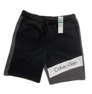 Pantalones Cortos Jogger Calvin Klein Logo Polar Diseño Bloque NEGRO/Gris/BLANCO con Cordón, L Foto 1 de 4