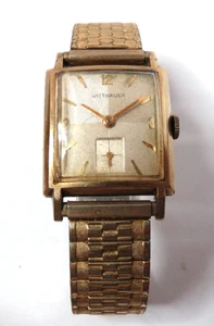 RELOJ VINTAGE PARA HOMBRES 17'J WITTNAUER 76-3 CUERDA MANUAL 10k ORO FIL BISEL Y CORREA SUPERIOR - Imagen 1 de 6