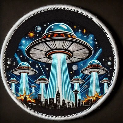 ATHENA BRANDS 1950s Retro Sci-Fi Alien Patch - UFO Flying Saucer Iron-On Applique, B-Movies