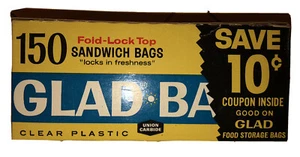 1960’s Glad Bags Fold Lock-Top Sandwich Bags clear plastic (many inside 6.25x5.5 - Picture 1 of 4