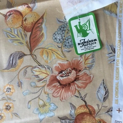 Decorative Richloom Fabric 1 Yard Vineyard Ginger Print. Beige Base Floral 56"w - Image 1 of 4