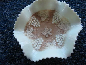 Custard Glass-Bowl-7 1/2" diameter-Deco with grapes & leaves-Mark- N - Picture 1 of 5