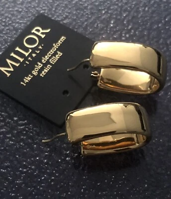 Pendientes Huggie Anchos Hinchados Aro Gruesos Ovalados Diseñador MILOR ORO 14K 7,5 g* Foto 1 de 4
