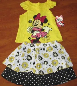 NEW DISNEY GIRLS MINNIE MOUSE YELLOW TOP AND SKIRT 2-PIECE SET SZ 5 OR 6 - Picture 1 of 3