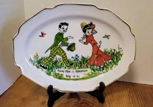 Plato de boda vintage pintado a mano 18 de agosto '51 vestido victoriano granja - Imagen 1 de 10