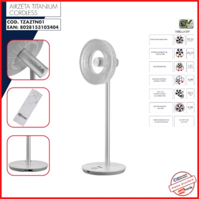 Ventilatore a Piantana Ricaricabile TERMOZETA Airzeta Titanium Cordless tzaztn01 - Immagine 1 di 4