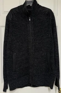 Chaqueta Suéter Banana Republic Mezcla de Lana Gris Tejido Cremallera Completa Borde de Cuero XL - Imagen 1 de 6