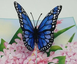 3D POP UP Grußkarte Schmetterling Blau Blumenwiese Gutschein Geburtstag - Bild 1 von 5
