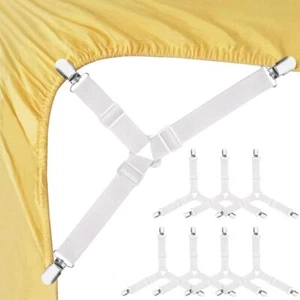 Bed Sheet Fasteners, 8 PCS Adjustable Triangle Elastic 8 PCS, White - Picture 1 of 8