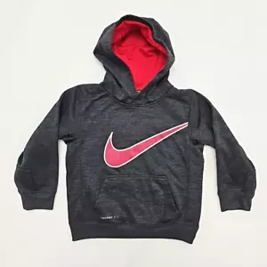 NIKE Boys Therma-FIT Space-Dyed Hoodie BLACK HEATHER / RED Size 7 - Picture 1 of 6