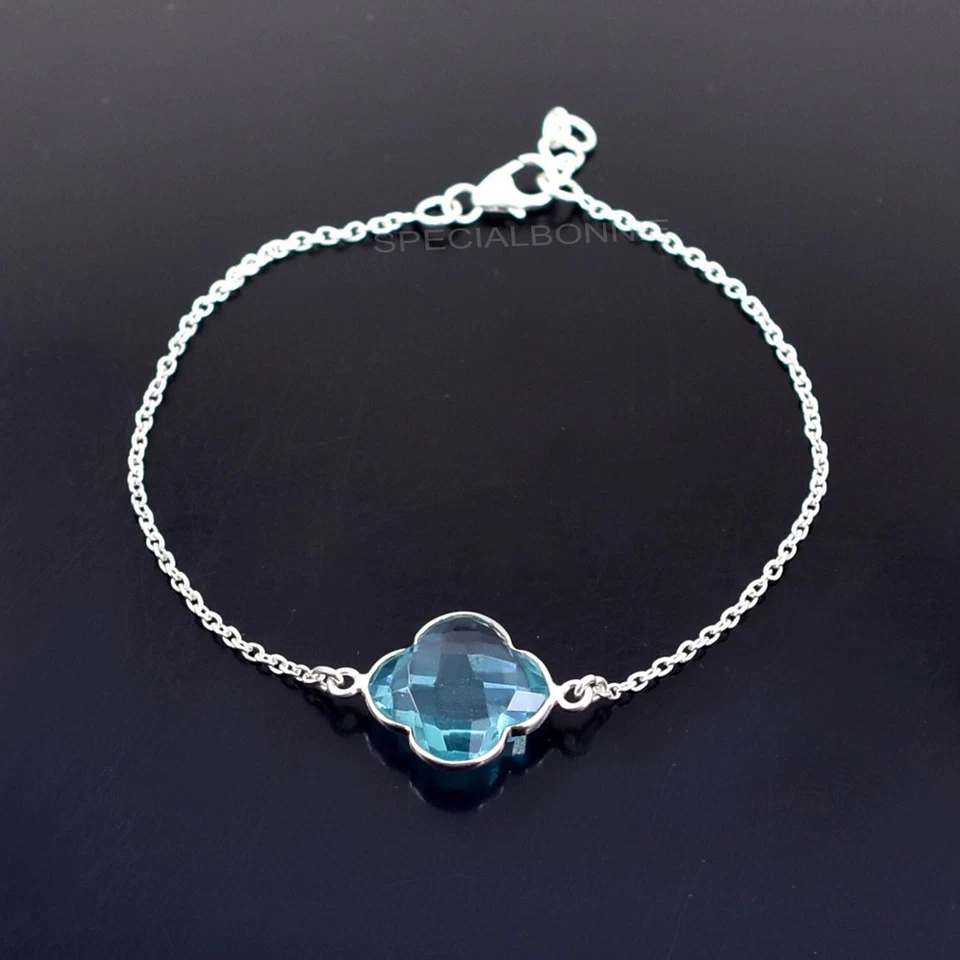 Дизайнерский браслет-цепочка с натуральным голубым топазом и драгоценными камнями - Изображение 1 из 4