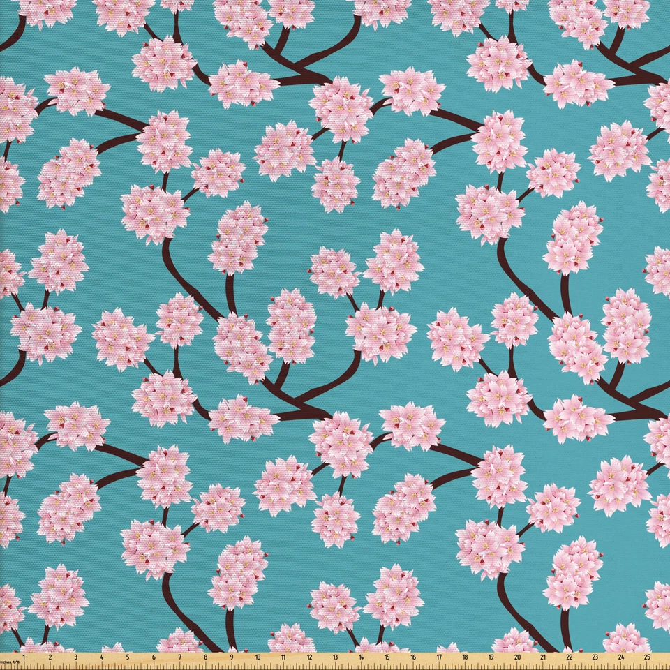 Blau und Pink Gewebe als Meterware Kirschblüte - Bild 1 von 1