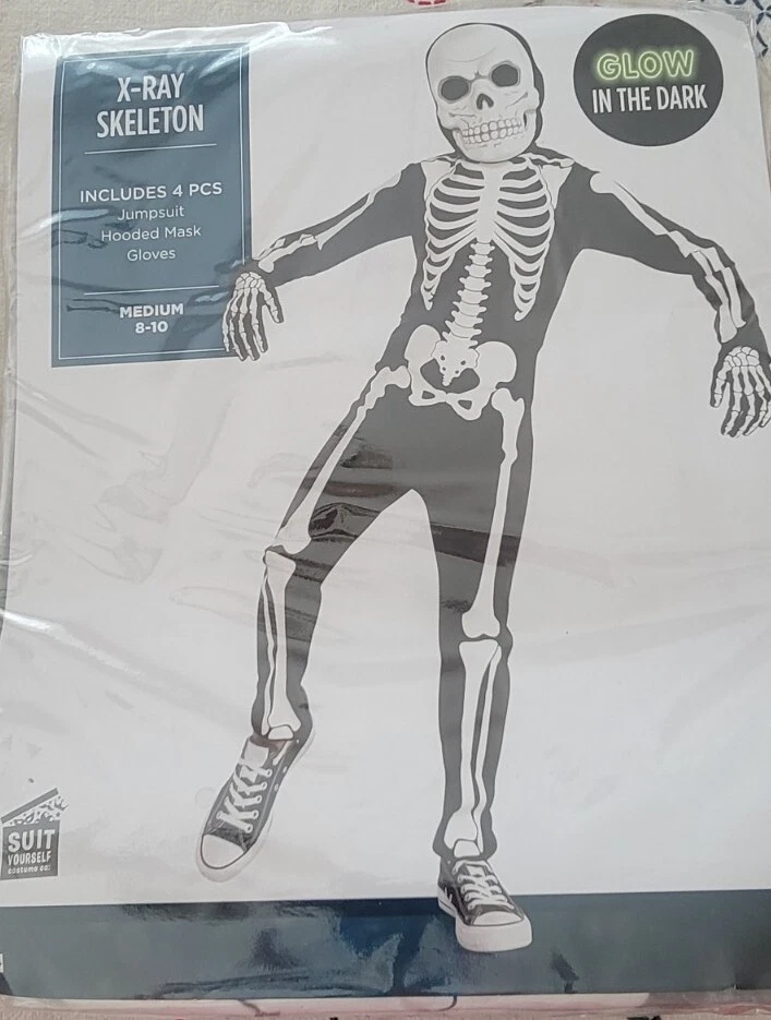Glow in The Dark X-ray Skeleton Morph Costume for Kids Child Large