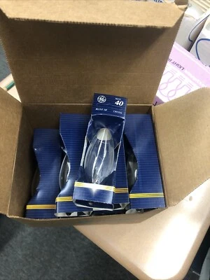 Vintage GE 40 Watt Blunt Tip Decorative Bulbs Lot 12 New Clear 40BC B10 - Image 1 of 4