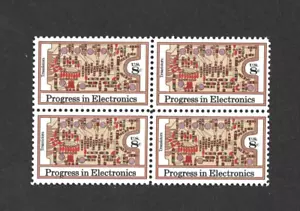 US STAMP 1501 BLOCK Progress in Electronics LOW BLACK PRINTING 8¢ MINT NH OG - Picture 1 of 1