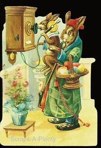 German Vintage Style Scrap Die Cut- Lrg Father Easter Bunny & Child Bunny BK5114
