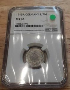 1915A GERMANY 1/2 MARK. NGC MS63.  SILVER. NICE - Picture 1 of 2