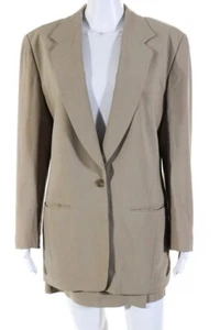 DKNY Womens Wool Notched Collar Blazer A-Line Short Skirt Beige Size 2 - Picture 1 of 7